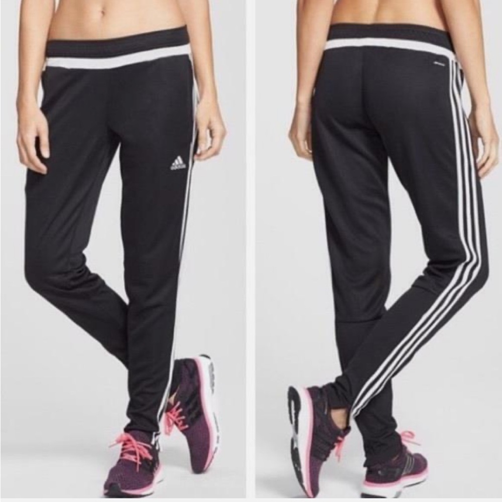 Adidas Black And White 3 Striped Track Pants Ankle Zip Elastic Waist Size S